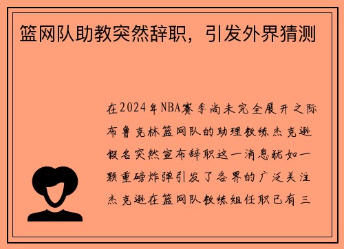 篮网队助教突然辞职，引发外界猜测